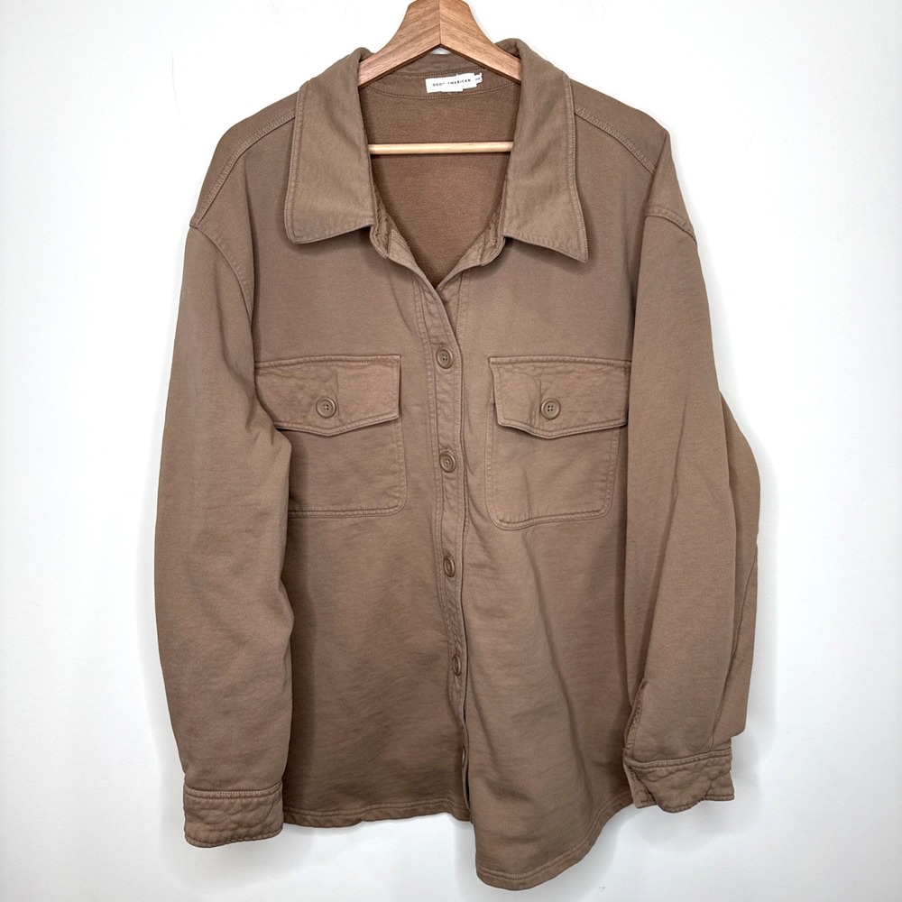 Good American Shacket‎ Coat Jacket Women's 5/6 2X-3X Tan Thick Fleece Oversized